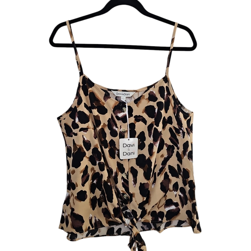 NWT DAVI & DANI Womens Tan Sleeveless Tie Front Camisole Top Size L - Picture 4 of 4